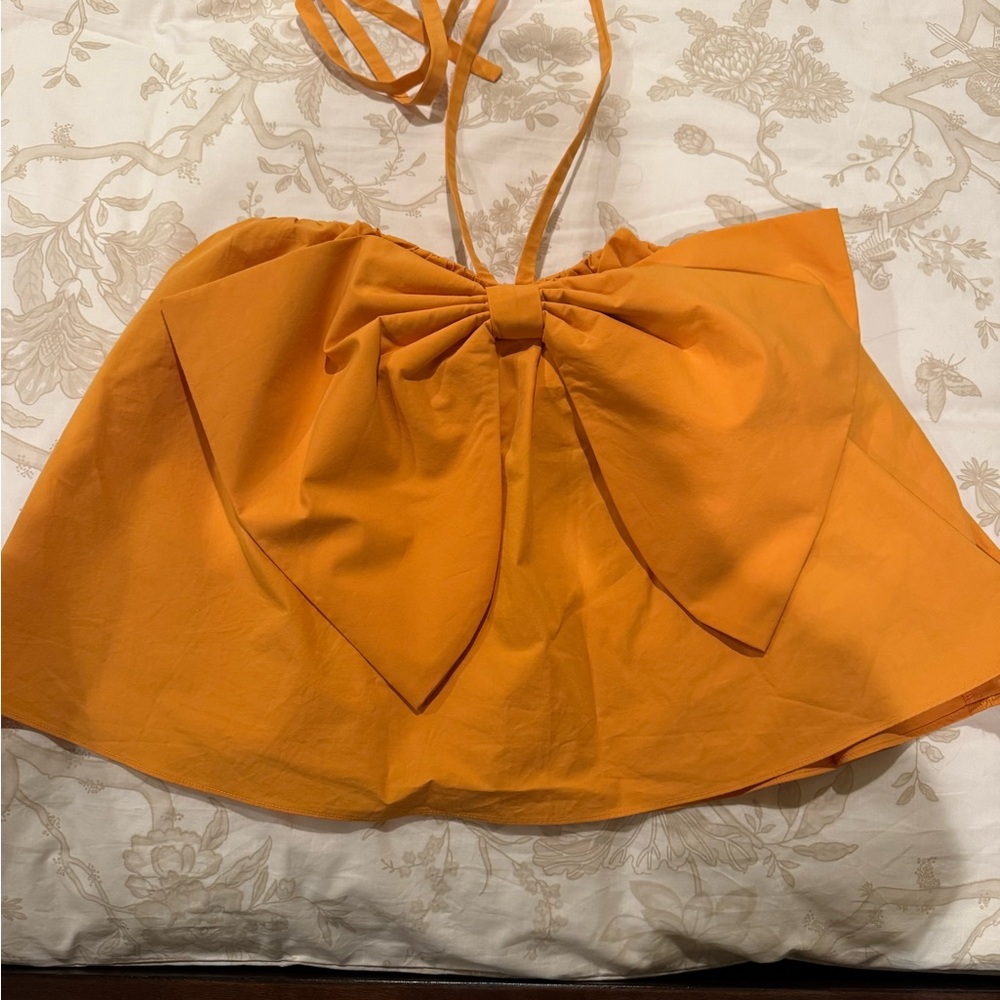 Bow-Front Halter Crop Top in Orange